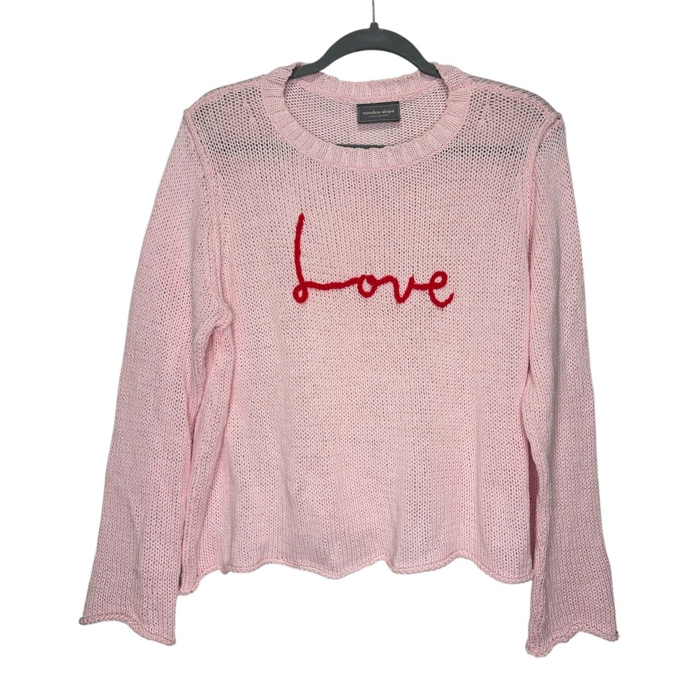 Wooden Ships Paola Buendia Pink Love Embroidered Knit Sweater SM